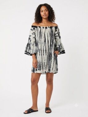 Raviya Black & White Tie-Dye Off-Shoulder Mini Dress